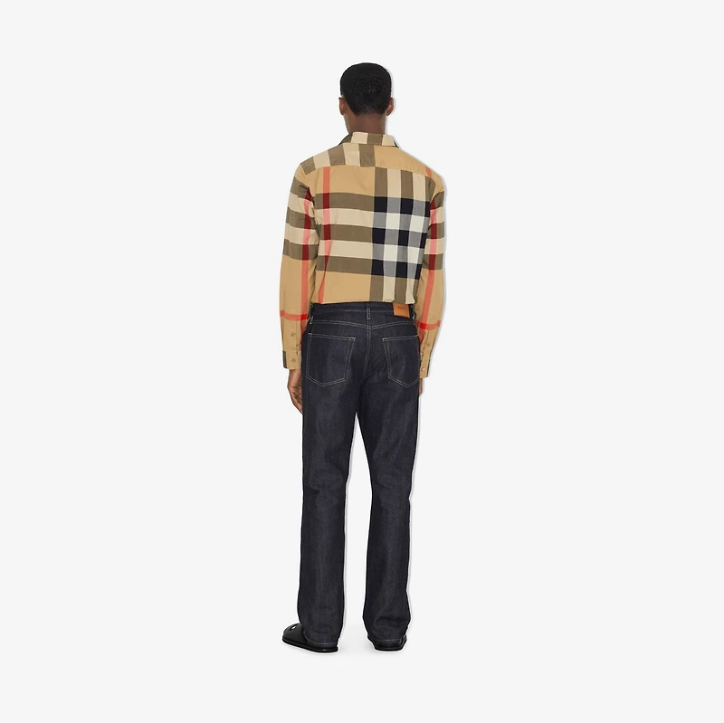 Slim Fit Check Cotton Shirt in Archive beige