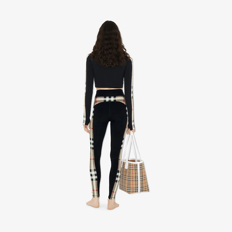 Cropped Check Trim Stretch Jersey Zip Top in Black - Women, Nylon | Burberry® Official