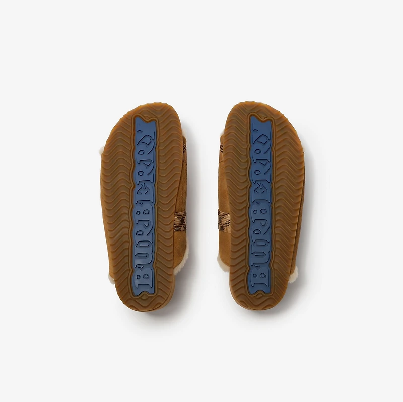 Check Shearling Urchin Sandals in Jute beige - Women | Burberry® Official