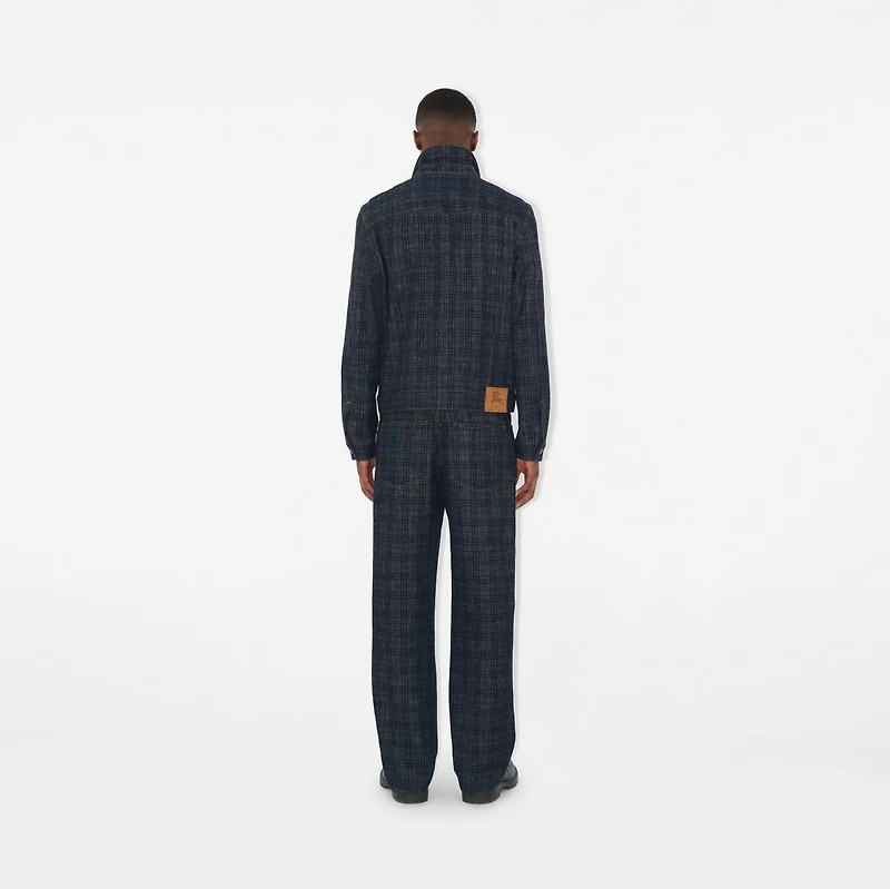 Check Denim Jacket in Indigo blue - Men, Cotton | Burberry® Official