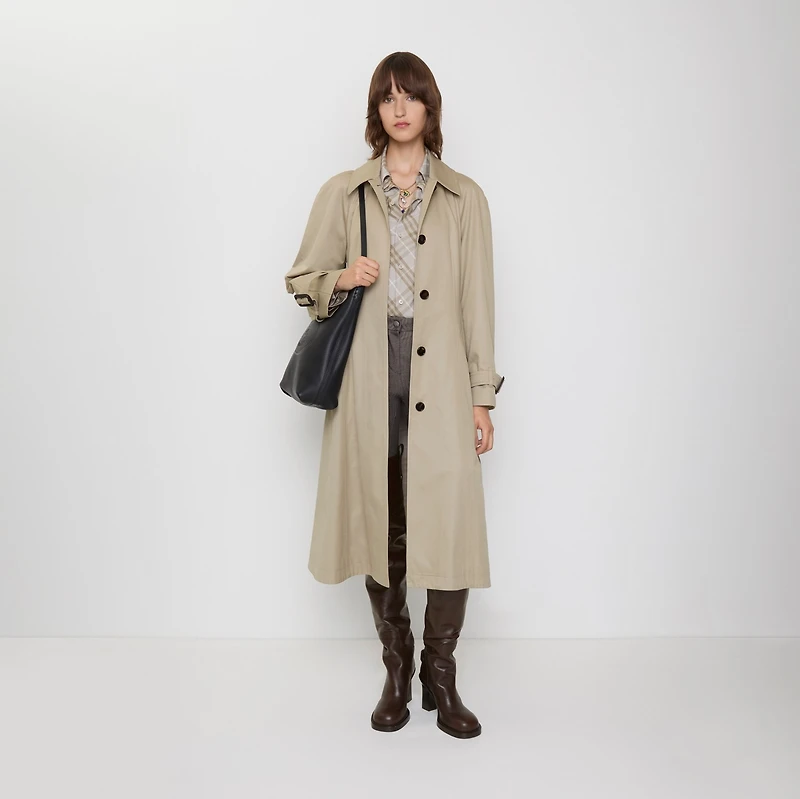 Long Gabardine Ellingham Fit-and-flare Car Coat in Quill beige - Women | Burberry® Official