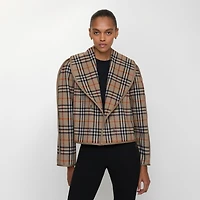 Cropped Cotton Jacket with Check Warmer in Lichen beige - Women | Burberry® Official