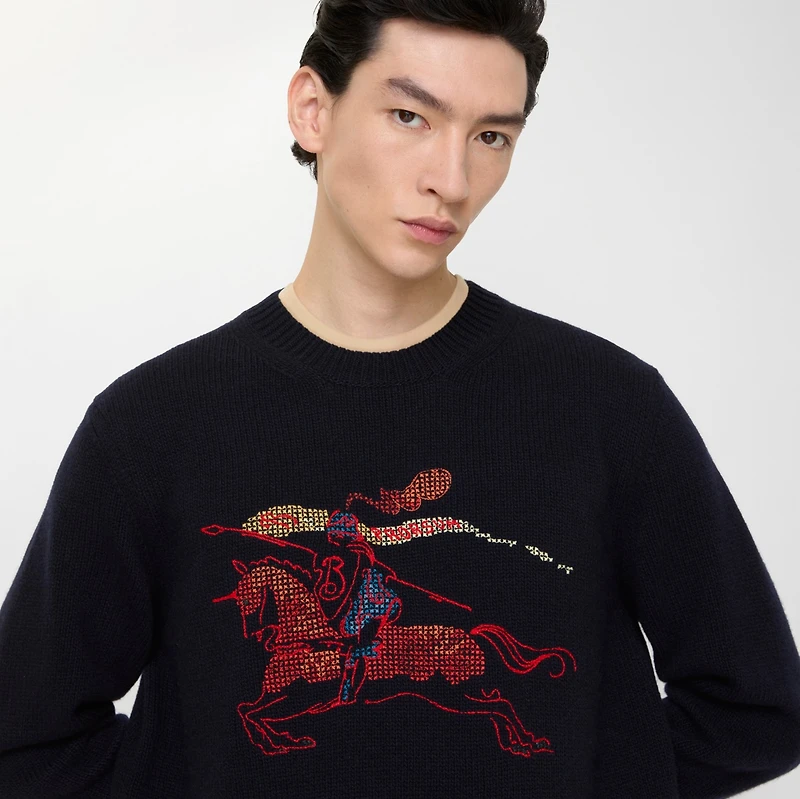 Cross Stitch EKD Wool Cashmere Sweater in Navy - Men | Burberry® Official