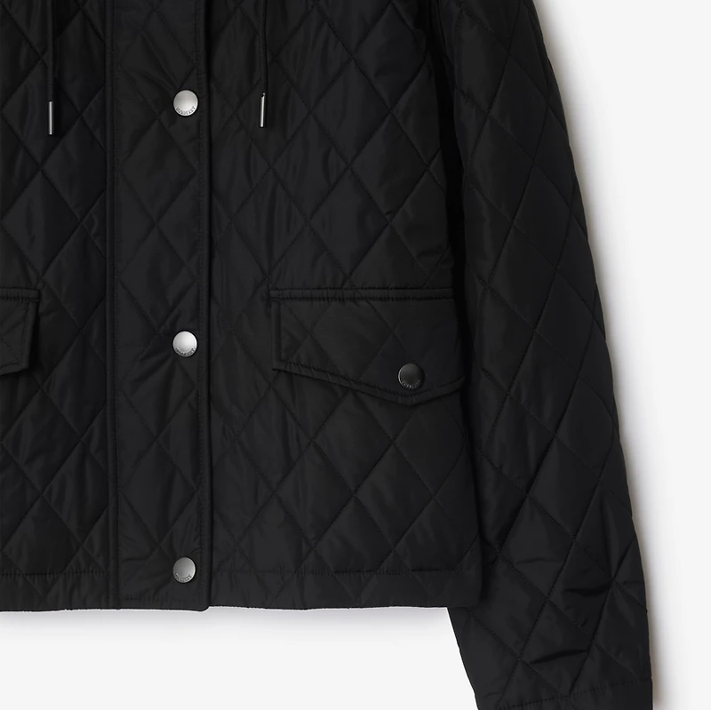 Cropped Quilted Nylon Hooded Jacket in Black - Women | Burberry® Official