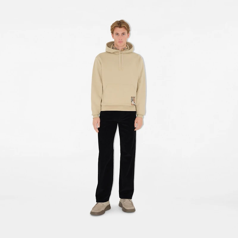 Check Label Cotton Hoodie in Nutmeg - Men | Burberry® Official