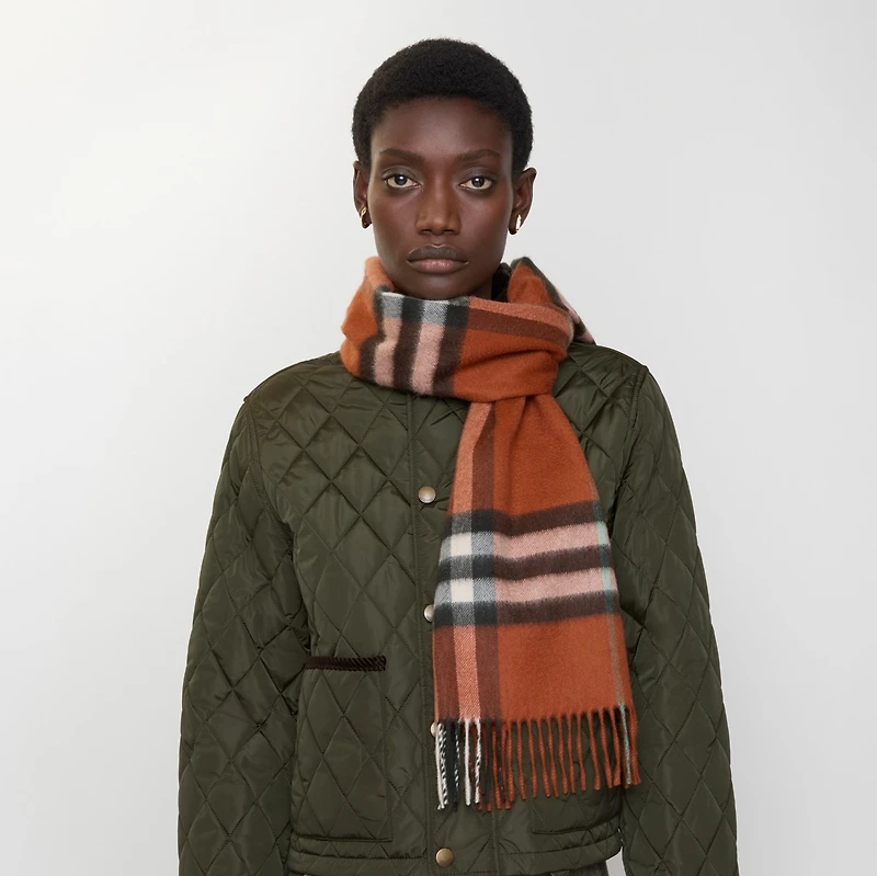 Check Cashmere Scarf in Brick | Burberry® Official