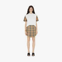 Check Sleeve Cotton T-shirt in