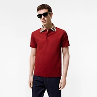Check Collar Cotton Polo Shirt in Vineyard red - Men | Burberry® Official