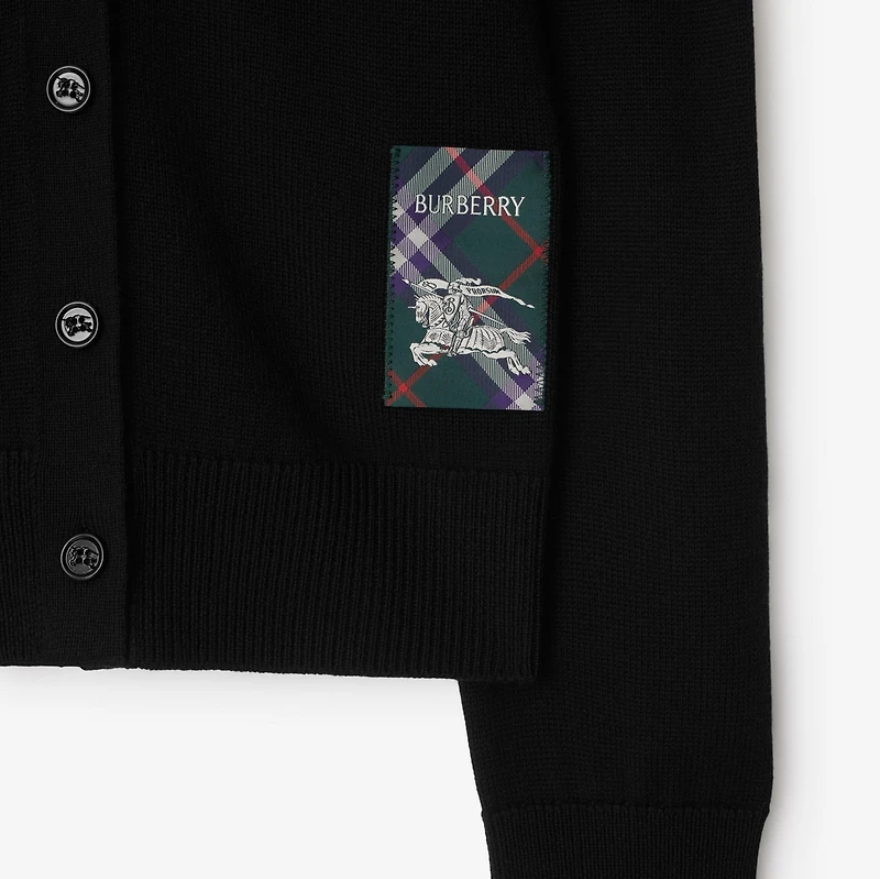Check Label Wool Cardigan in Black - Women | Burberry® Official