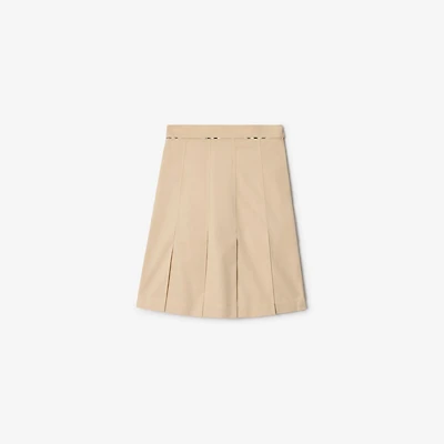 Pleated Cotton Blend Skirt in Pale stone - Women | Burberry® Official