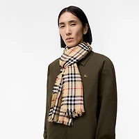 Check Cashmere Silk Scarf in Sand beige | Burberry® Official