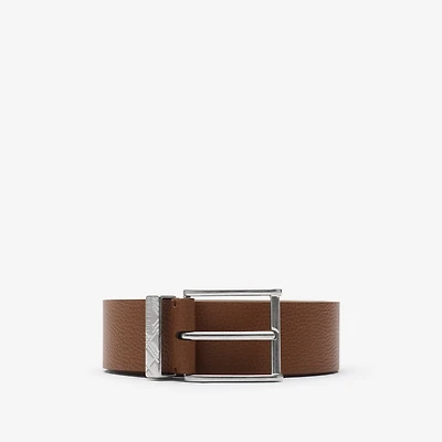 Leather Engraved Check Belt in Hazel - Men | Burberry® Official