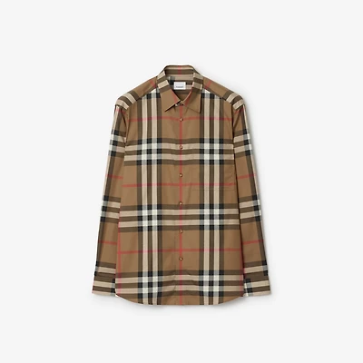 Check Stretch Cotton Shirt in Taupe brown - Men | Burberry® Official