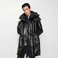 Detachable Fringed Trim Leather Parka in Black - Men | Burberry® Official