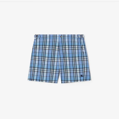 Check Seersucker Swim Shorts in Cornflower blue - Men, Nylon | Burberry® Official