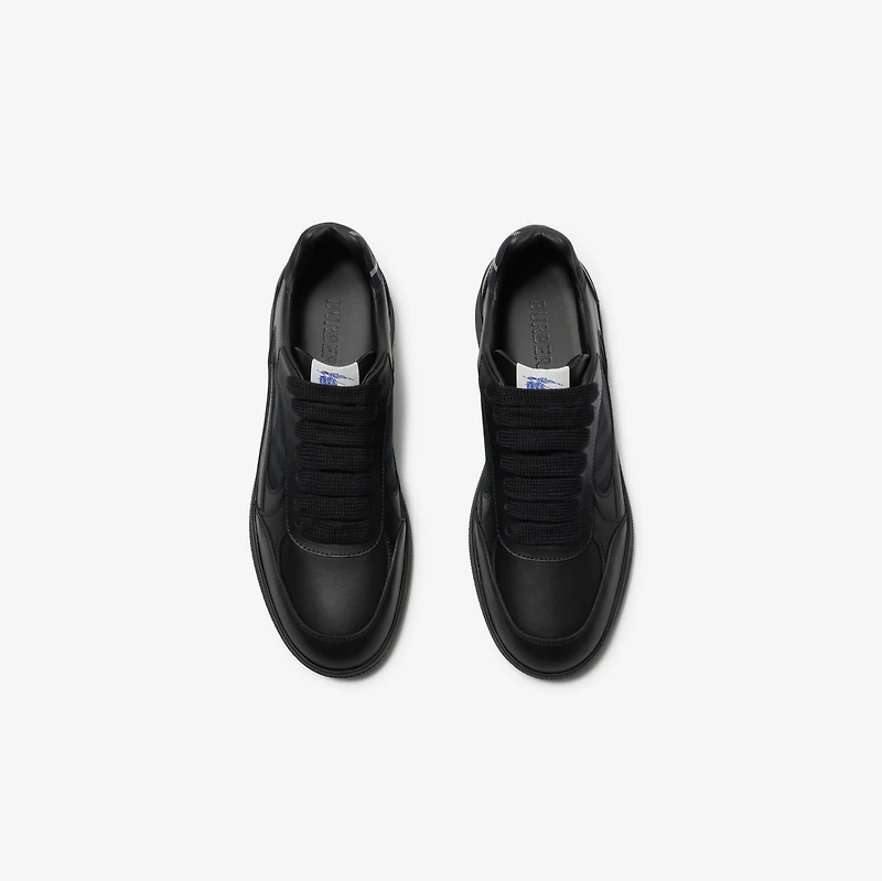 Leather and Check Terrace Sneakers​ in Black/storm blue - Men | Burberry® Official