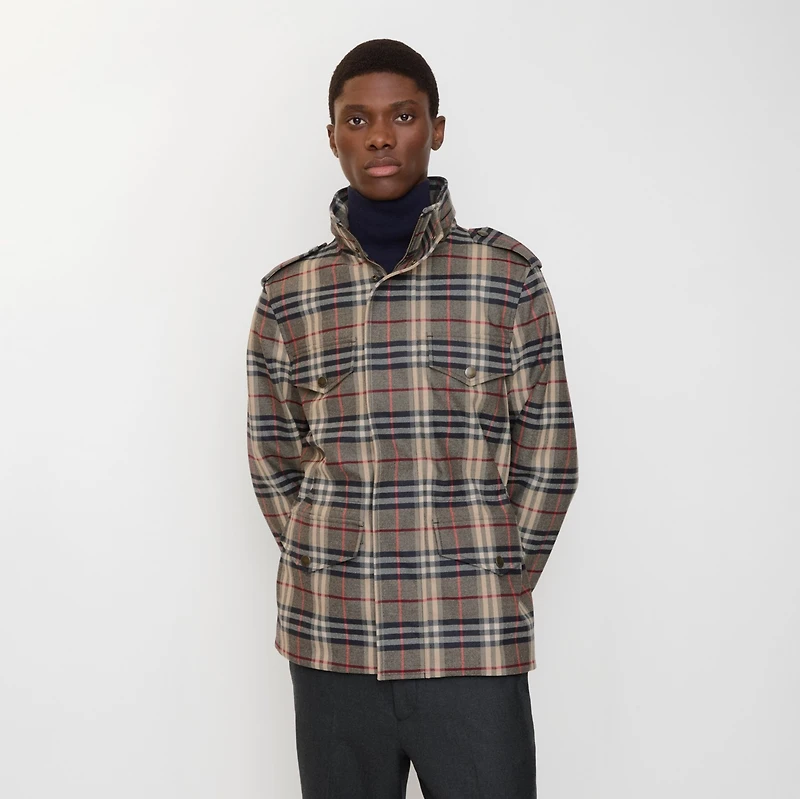 Check Bonded Wool Field Jacket in Black/chipping beige - Men | Burberry® Official