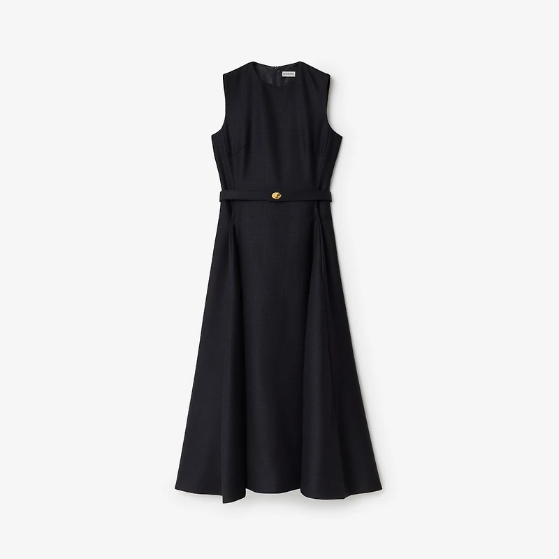 Belted Check Wool Dress in Navy blue - Women | Burberry® Official
