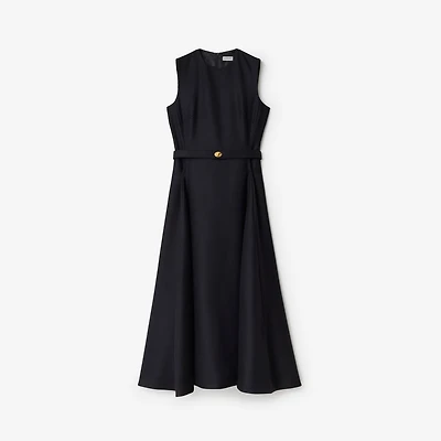 Belted Check Wool Dress in Navy blue - Women | Burberry® Official