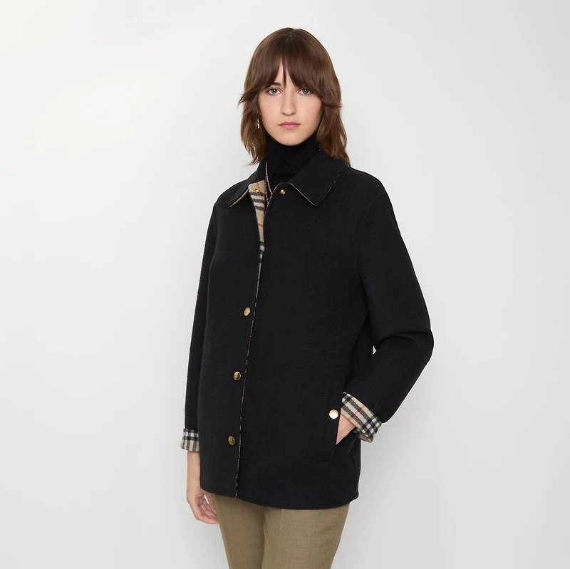 Wool Overshirt in Black/sand beige - Women | Burberry® Official