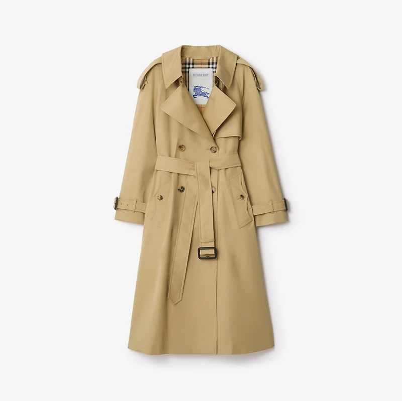 Long Gabardine Fitzrovia Trench Coat in Beige - Women, Cotton Gabardine | Burberry® Official