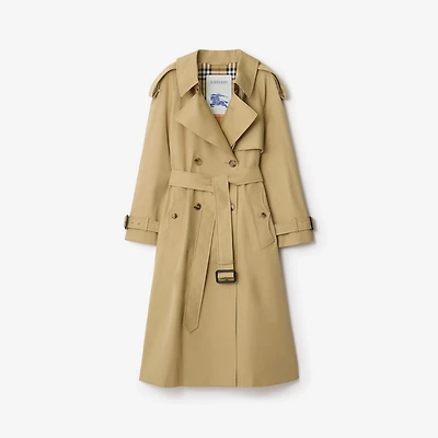 Long Gabardine Fitzrovia Trench Coat in Beige - Women, Cotton Gabardine | Burberry® Official