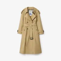 Long Gabardine Fitzrovia Trench Coat in Beige - Women, Cotton Gabardine | Burberry® Official