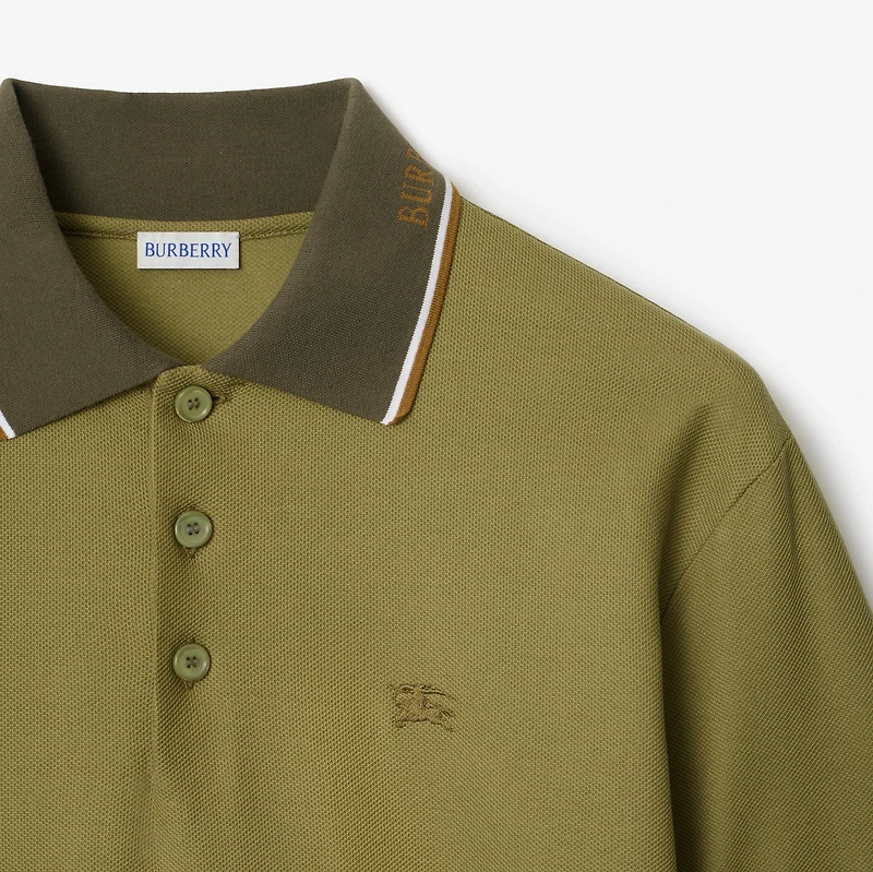 Logo Collar Cotton Polo Shirt in Estate green - Men | Burberry® Official