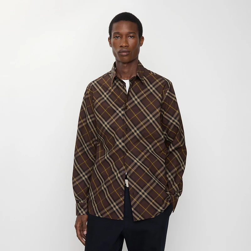 Relaxed Fit Check Cotton Shirt in Truffle brown - Men | Burberry® Official