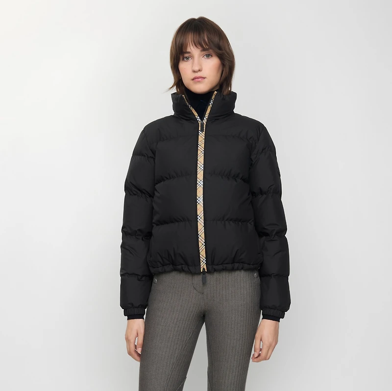 Check Trim Ambleside Puffer Jacket in Black - Women | Burberry® Official