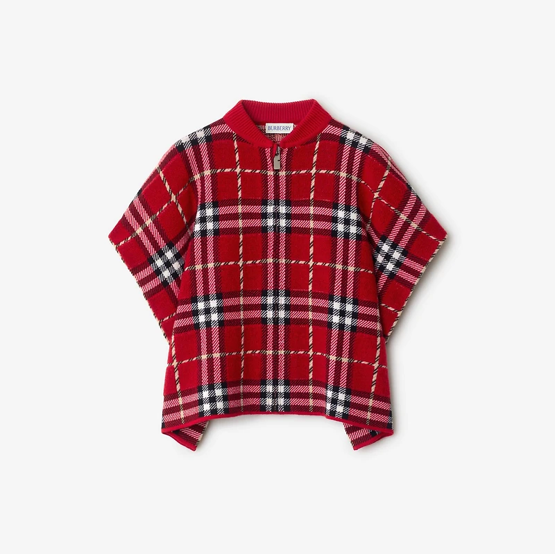 Check Wool Cape in Poppy | Burberry® Official