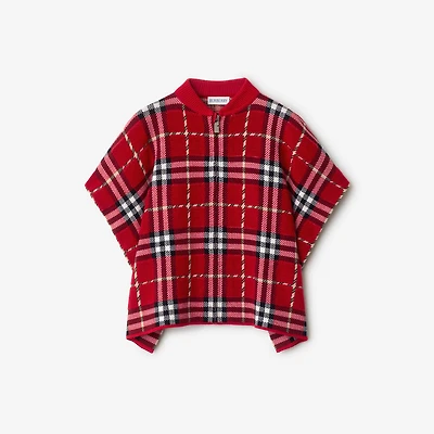 Check Wool Cape in Poppy | Burberry® Official