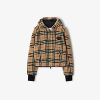 Cropped Check Fleece Hooded Jacket in Sand beige - Women | Burberry® Official