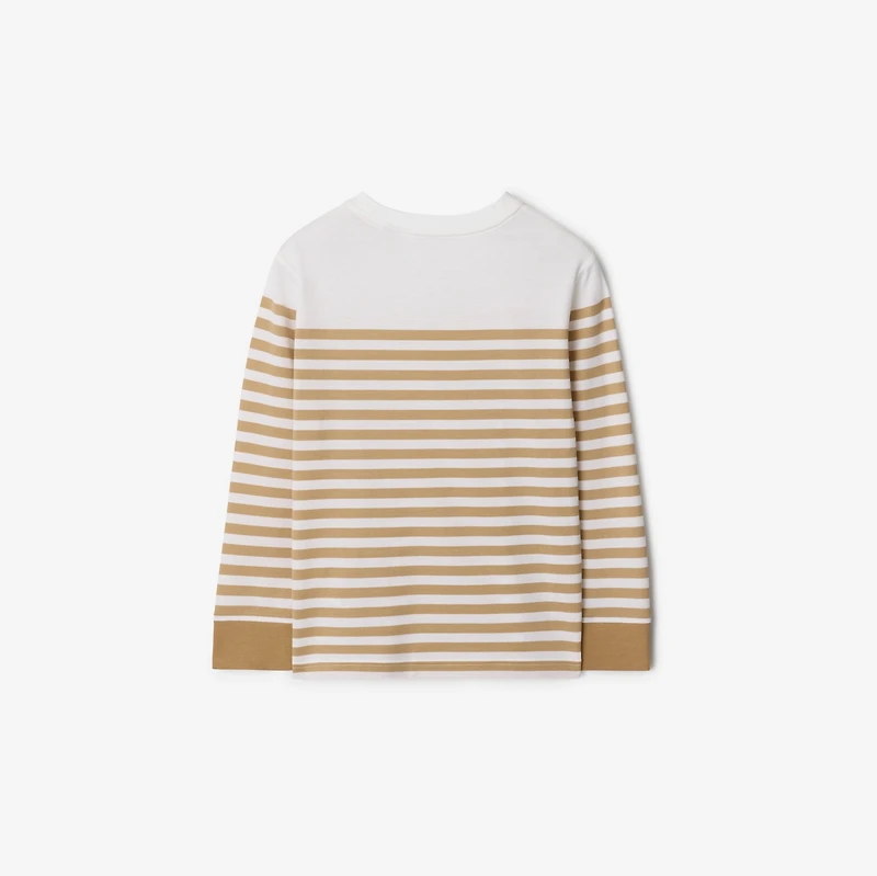 Long-sleeve Logo Stripe​ Cotton Top in Sand beige | Burberry® Official