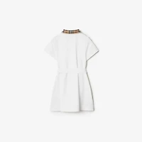 Check Collar Cotton Polo Shirt Dress in White | Burberry® Official