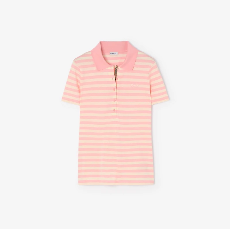 Striped Cotton Polo Shirt in Candy pink/sandstone beige - Women | Burberry® Official
