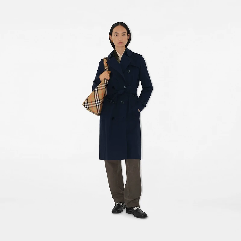 Long Kensington Heritage Trench Coat in Coal blue - Women, Cotton Gabardine | Burberry® Official