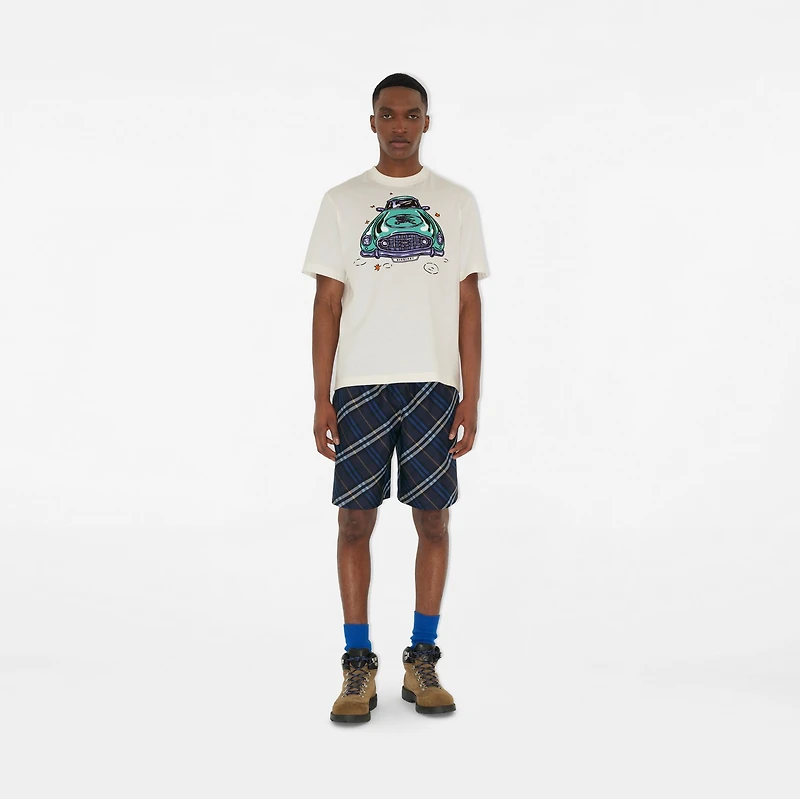 Check Silk Poplin Shorts in Ink blue - Men, Cotton | Burberry® Official