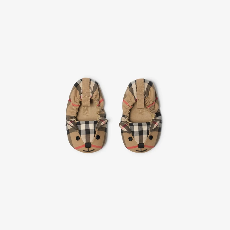 Thomas Bear Check Cotton Booties in Sand beige - Children | Burberry® Official
