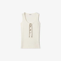 Check Trim Cotton Blend Tank Top in Chalk white - Women | Burberry® Official