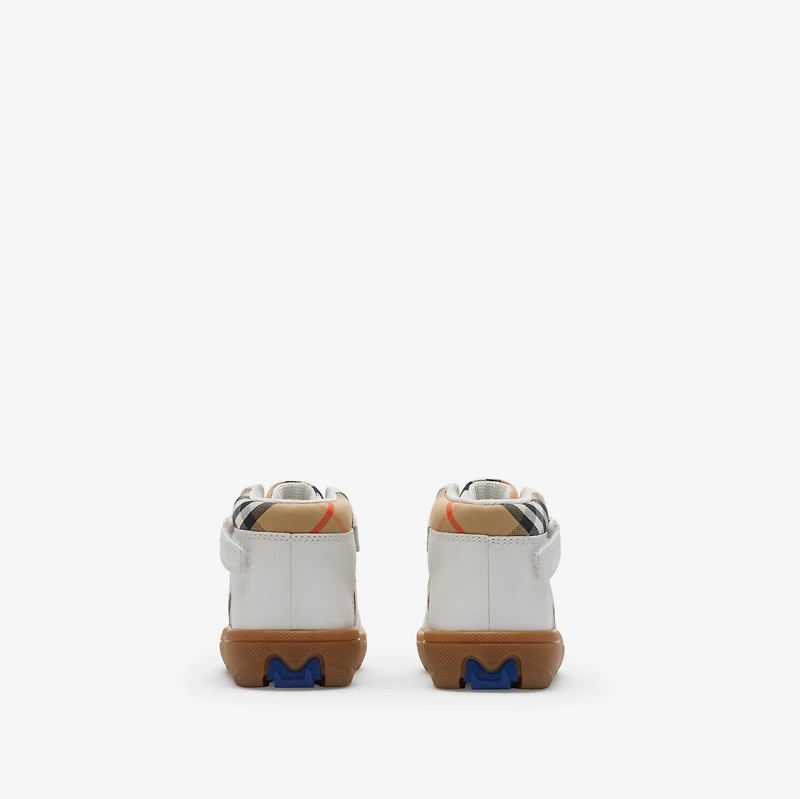 Check and Leather High-top Sneakers in Sand