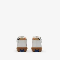 Check and Leather High-top Sneakers in Sand