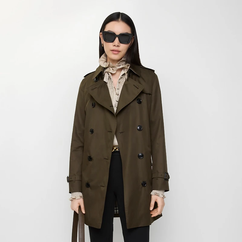 Short Tropical Gabardine Kensington Trench Coat in Juniper green - Women, Cotton Gabardine | Burberry® Official