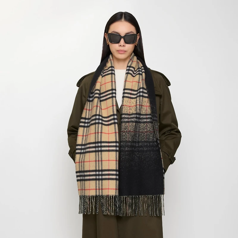 Gradient Check Cashmere Scarf in Sand beige | Burberry® Official
