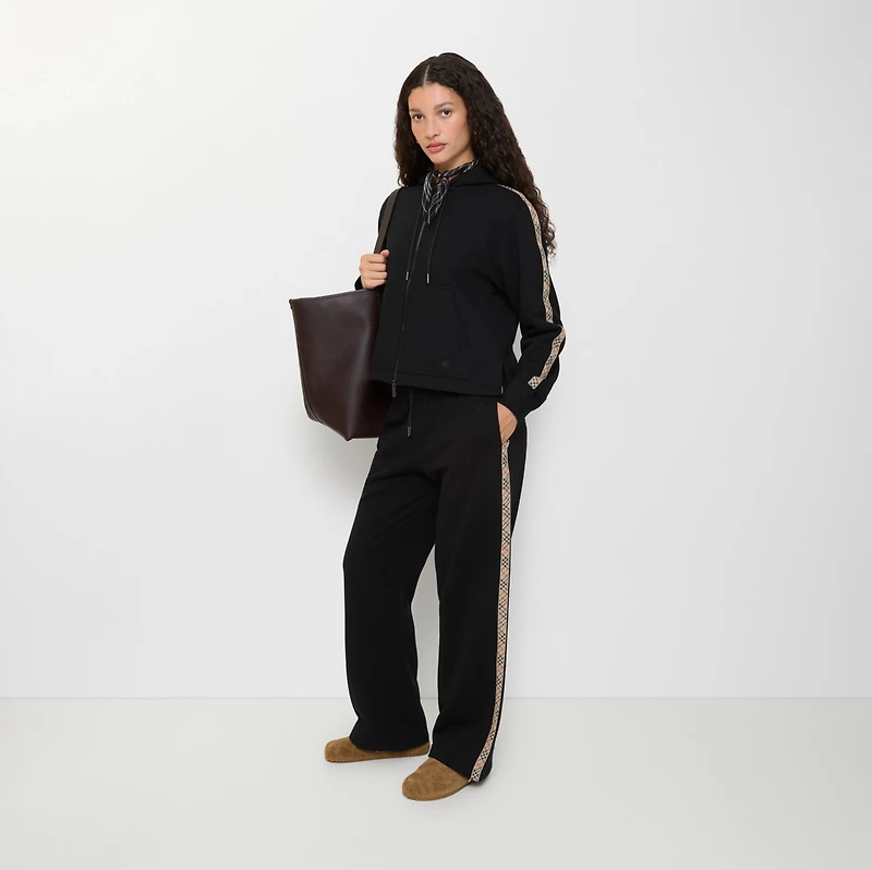 Check Trim Cotton Track Pants in Black - Women | Burberry® Official
