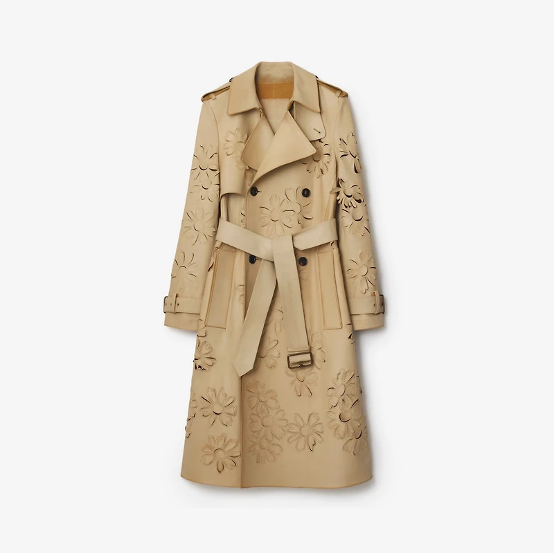 Long Cutout Daisy Suede Trench Coat in Tan - Women | Burberry® Official