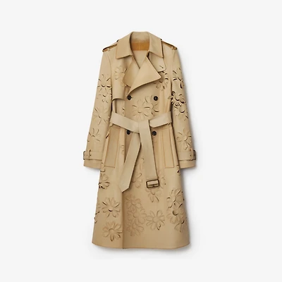 Long Cutout Daisy Suede Trench Coat in Tan - Women | Burberry® Official
