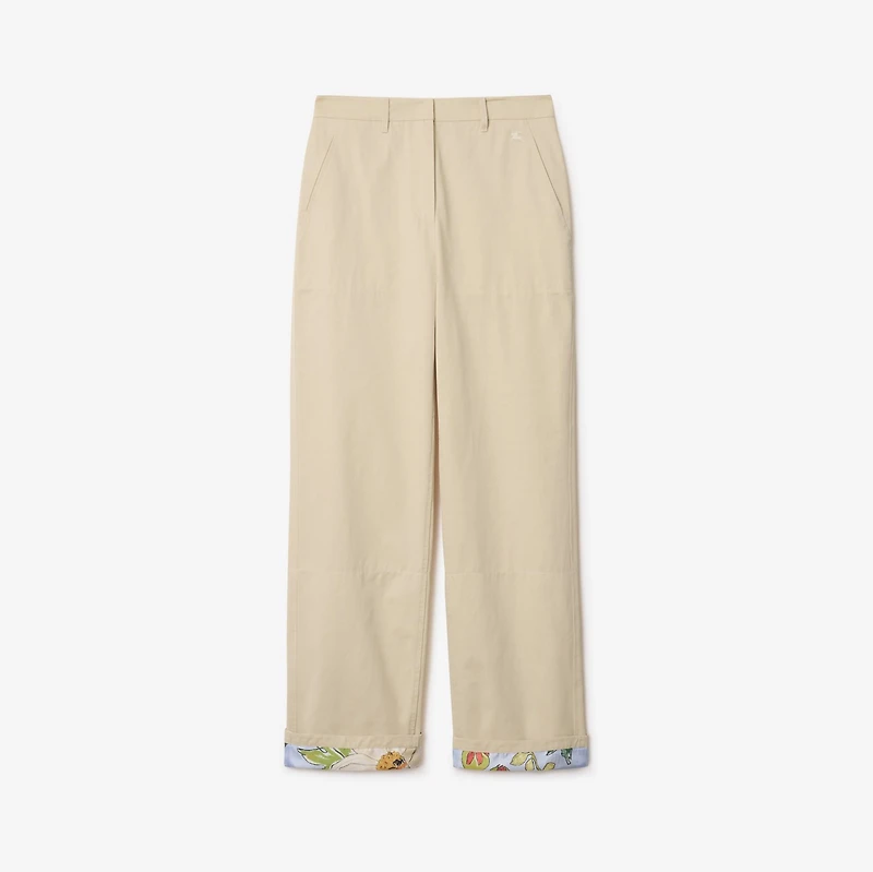 Highgrove Turn-up Cotton Trousers in Nutmeg - Women | Burberry® Official