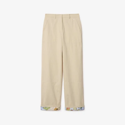 Highgrove Turn-up Cotton Trousers in Nutmeg - Women | Burberry® Official
