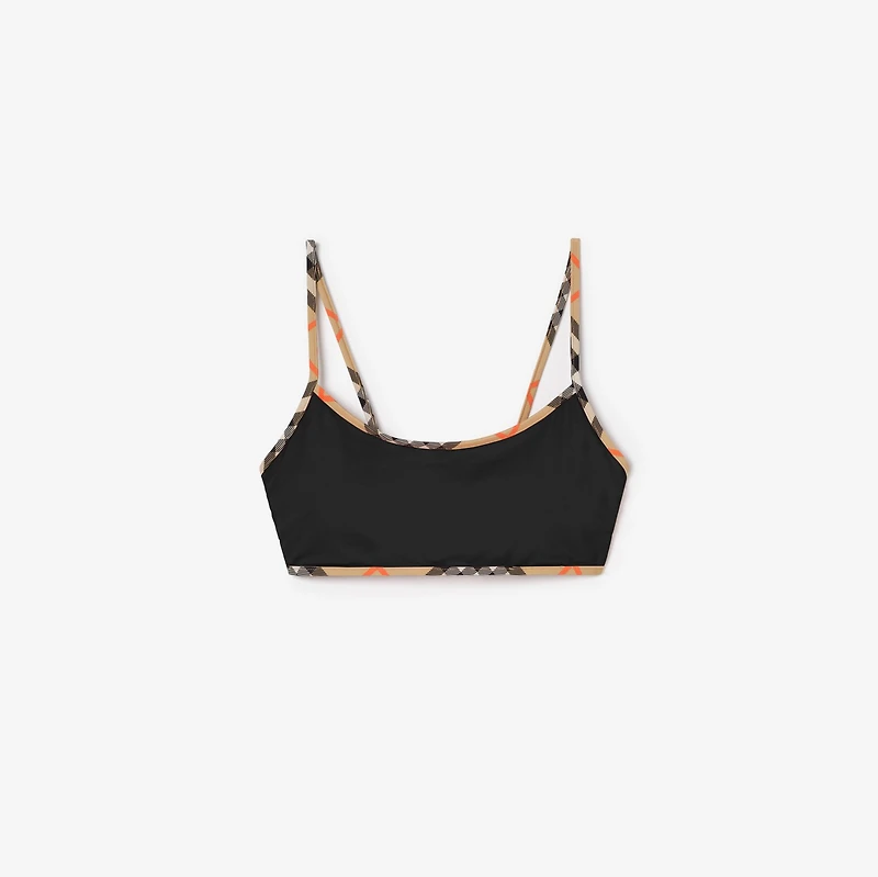 Check Trim Bikini Top in Black - Women, Wool | Burberry® Official